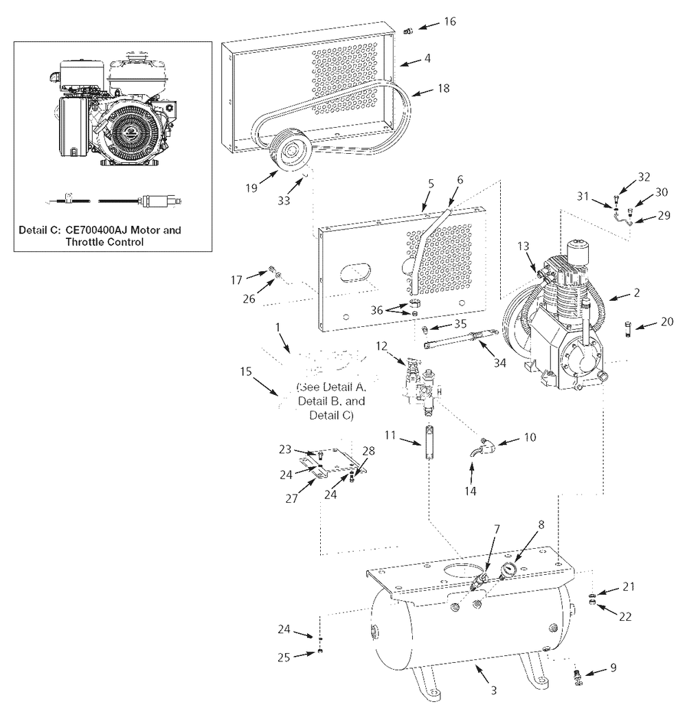 Air-Compressor Parts Diagram and Parts List for CE700400AJ  Campbell Hausfeld Compressor